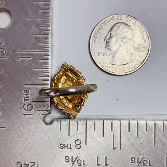 Vintage 60s 70s Cocktail Ring Gold Tone Blue Navette Red Rhinestone Statement - Picture 10 of 13